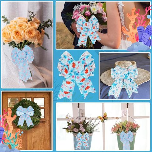 4 Rolls 20 Yards Summer Ribbon Nautical Ribbon Blue Corals Burlap Ribbon Ocean Wired Edge Ribbon for Summer Party Gift Wrapping Outdoor Hanging Party Decoration Supplies (Ocean) in Saudi Arabia