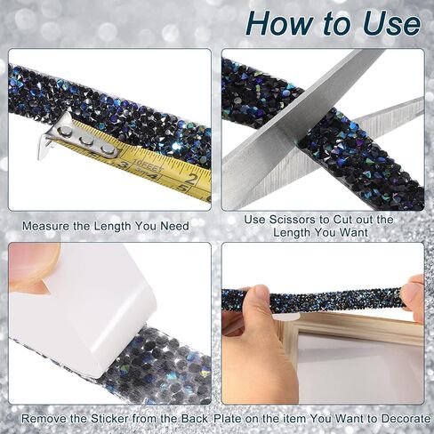 uxcell 4 Yards Resin Rhinestone Ribbon, Self-Adhesive Bling Crystal Ribbon Strips for Wedding Birthday Party DIY Crafts Decorations, Black in Saudi Arabia