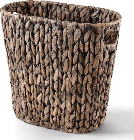 3.2 Gallons Wicker Woven Waste Basket - Water Hyacinth Trash Can with Handles - Seagrass Wastebaskets for Bedroom, Bathroom, Kitchen, Office - Handwoven Slim Trash Bin for Under Sink, Garbage in Saudi Arabia
