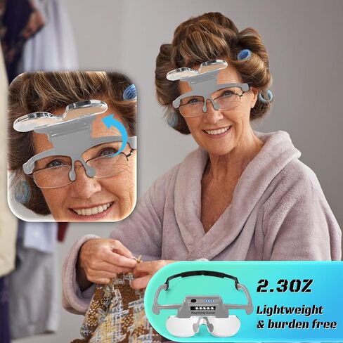 Magnifying Glasses with Lights,Rechargeable Hands Free Headband Magnifying Glasses for Close Work with 5 LEDs, 5X 3.5X 2.5X 1.5X Professional Jeweler's Loupe Lighted Magnifier (Grey) in Saudi Arabia