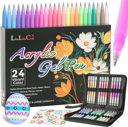 LIUILUCAI Deep Colors Paint Markers, Acrylic Paint Pen,Acrylic Gel Pen, Acrylic Paint Marker With Bullet Tip Point, Acrylic Pen For Art, Drawing, Journaling, School Craft Supplies 24 Pack in Kuwait