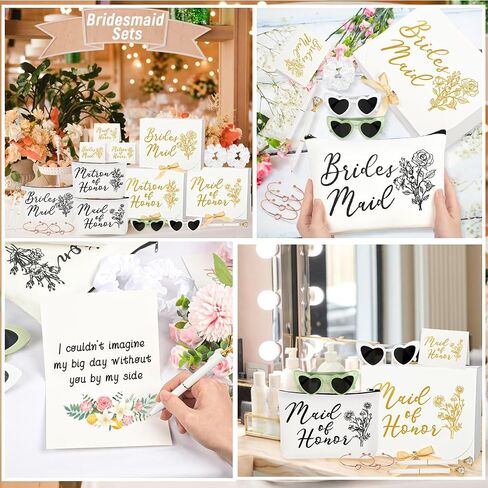 42 Pcs Bridesmaid Proposal Gifts, Maid of Honor Gift, Bridesmaid Proposal Box Invited Cards Makeup Bags Knot Bracelets Hair Scrunchies Diamond Pens Heart Sunglasses for Wedding Bridesmaid Gifts (White) in Kuwait