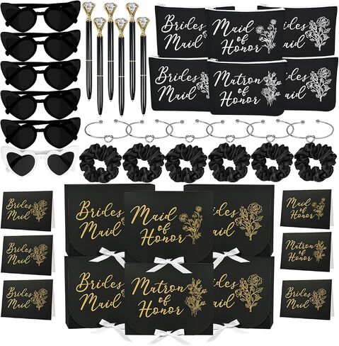42 Pcs Bridesmaid Proposal Gifts, Maid of Honor Gift, Bridesmaid Proposal Box Invited Cards Makeup Bags Knot Bracelets Hair Scrunchies Diamond Pens Heart Sunglasses for Wedding Bridesmaid Gifts (White) in Kuwait