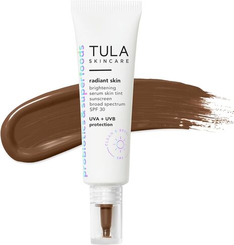 TULA Skin Care Radiant Skin Brightening Serum Skin Tint SPF - Facial Sunscreen Provides Broad Spectrum SPF 30 Protection, Tinted, Serum-Light Formula Brightens and Evens Skin, Shade 01, 1.0 fl oz. in Kuwait