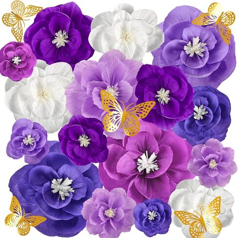 36 Pcs Tissue Paper Flowers, Crepe Paper Flowers Decorations, Large Paper Flower w 3D Butterfly for Baby Shower Nursery Room Wedding Birthday Garden Party & Events Wall Décor(Pink White) in Saudi Arabia