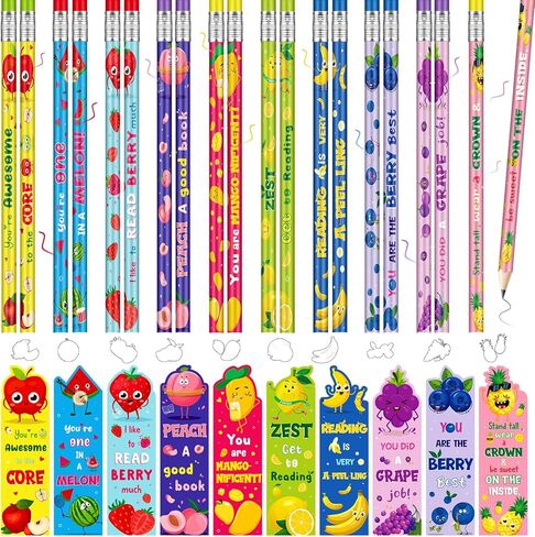 Ctosree 60 Sets Inspirational Scented Pencils and Bookmark Sets Fruit Scented Graphite Pencils Bulk Scratch and Sniff Book Marks Motivational Gifts for Kids Students Classroom Prizes Party Favors in Saudi Arabia