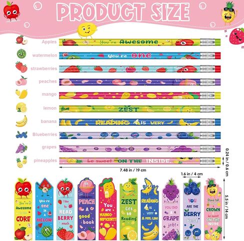 Ctosree 60 Sets Inspirational Scented Pencils and Bookmark Sets Fruit Scented Graphite Pencils Bulk Scratch and Sniff Book Marks Motivational Gifts for Kids Students Classroom Prizes Party Favors in Saudi Arabia