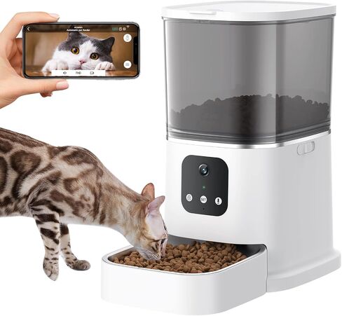 Automatic Cat Feeder with Camera - HD Video with Night Vision, 2.4G WiFi Pet Feeder with 2-Way Audio, Food Treat Dispenser for Cat & Dog, with APP Control and Timer, 6L Automatic Cat Feeder in Saudi Arabia