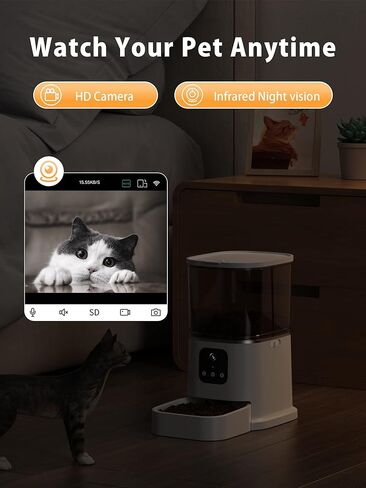 Automatic Cat Feeder with Camera - HD Video with Night Vision, 2.4G WiFi Pet Feeder with 2-Way Audio, Food Treat Dispenser for Cat & Dog, with APP Control and Timer, 6L Automatic Cat Feeder in Saudi Arabia