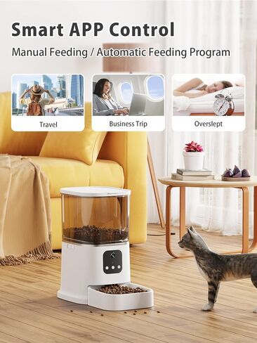 Automatic Cat Feeder with Camera - HD Video with Night Vision, 2.4G WiFi Pet Feeder with 2-Way Audio, Food Treat Dispenser for Cat & Dog, with APP Control and Timer, 6L Automatic Cat Feeder in Saudi Arabia