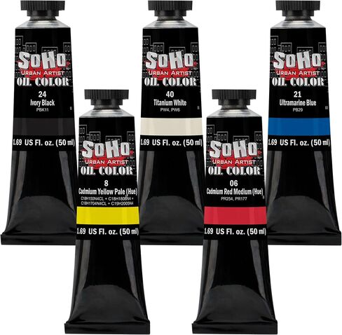 SoHo Urban Artist Oil Color Paint - Best Valued Oil Colors for Painting and Artists with Excellent Pigment Load for Brilliant Color - [Basic Set of 5-50 ml Tubes] in Saudi Arabia