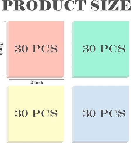 BAYTORY 120 Sheets Sticky Notes, 3 x 3 Inches, Colored Self-Stick Notes, Aesthetic Sticky Pads, Office & School Study Supplies (Blue Series) in Kuwait