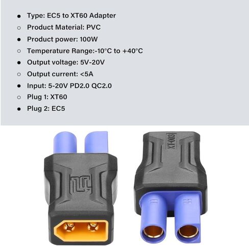 2pcs جديد تم ترقيته XT60 موصل EC5 Connector XT60 ذكر إلى EC5 أنثى الموصل XT60 تمديد محطة كابل التمديد ، قم بتوصيل محول بطارية RC ، سيارات RC ، القوارب ، نماذج الهواء in Kuwait