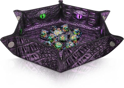 Byhoo 3 Pieces Crocodile Pattern DND Dice Tray, Foldable Hexagonal Dice Rolling Tray, Glow-in-The-Dark Eye Dice Tray, Perfect for RPGs, DND, and Tabletop Games(Black/Purple/Red) in Saudi Arabia