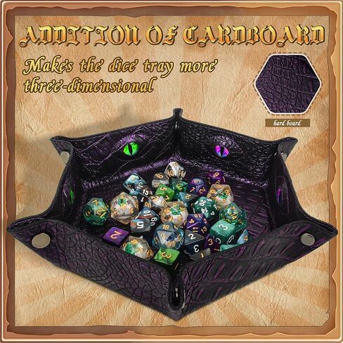 Byhoo 3 Pieces Crocodile Pattern DND Dice Tray, Foldable Hexagonal Dice Rolling Tray, Glow-in-The-Dark Eye Dice Tray, Perfect for RPGs, DND, and Tabletop Games(Black/Purple/Red) in Saudi Arabia