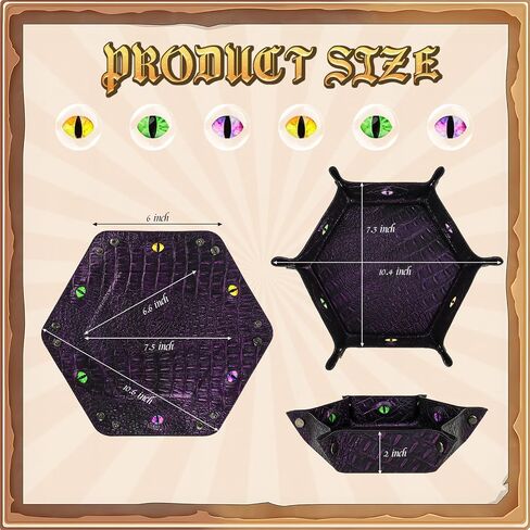 Byhoo 3 Pieces Crocodile Pattern DND Dice Tray, Foldable Hexagonal Dice Rolling Tray, Glow-in-The-Dark Eye Dice Tray, Perfect for RPGs, DND, and Tabletop Games(Black/Purple/Red) in Saudi Arabia
