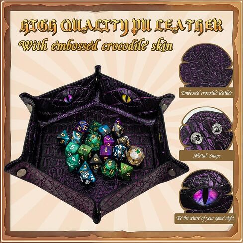 Byhoo 3 Pieces Crocodile Pattern DND Dice Tray, Foldable Hexagonal Dice Rolling Tray, Glow-in-The-Dark Eye Dice Tray, Perfect for RPGs, DND, and Tabletop Games(Black/Purple/Red) in Saudi Arabia