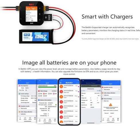 ISDT Battair Bluetooth 2S/3S-4S/5S-6S Controller Checker ، App App Smart Plug for Life/LIPO/LIHV/ULIHV (3pcs) (2S) in Kuwait