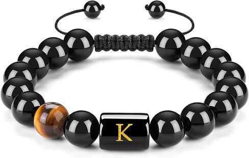 FRG Initials Bracelets for Men Letter Link Handmade Natural Black Onyx Tiger Eye Stone Beads Braided Rope Meaningful Bracelet in Saudi Arabia
