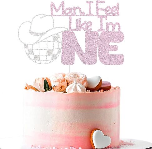 ديسكو رعاة البقر رعاة البقر 1 كعكة عيد ميلاد العاصفة ، زخارف حفلة عيد ميلاد سنة واحدة من الوردي والفضة اللمعان (رجل أشعر أنني واحد) in Kuwait