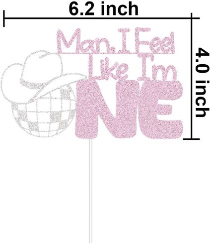 ديسكو رعاة البقر رعاة البقر 1 كعكة عيد ميلاد العاصفة ، زخارف حفلة عيد ميلاد سنة واحدة من الوردي والفضة اللمعان (رجل أشعر أنني واحد) in Kuwait