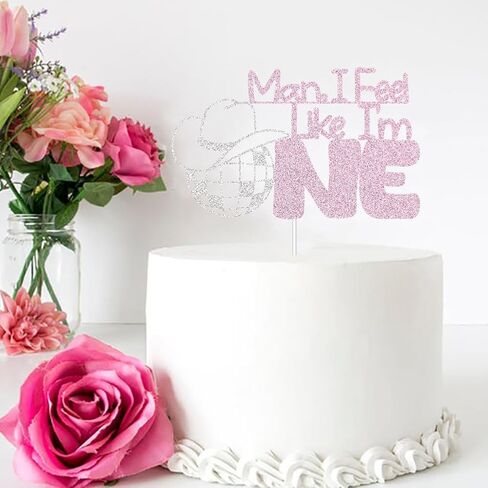 ديسكو رعاة البقر رعاة البقر 1 كعكة عيد ميلاد العاصفة ، زخارف حفلة عيد ميلاد سنة واحدة من الوردي والفضة اللمعان (رجل أشعر أنني واحد) in Kuwait