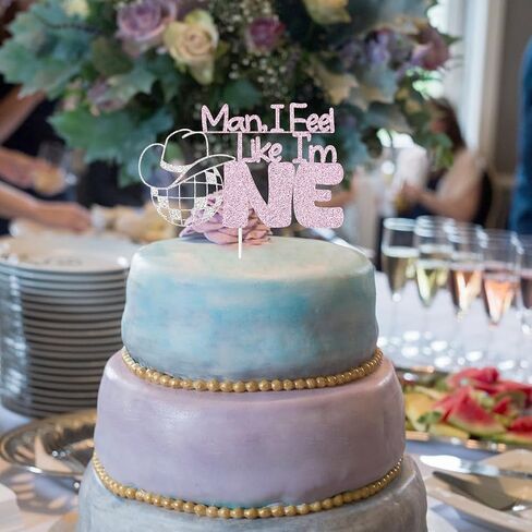 ديسكو رعاة البقر رعاة البقر 1 كعكة عيد ميلاد العاصفة ، زخارف حفلة عيد ميلاد سنة واحدة من الوردي والفضة اللمعان (رجل أشعر أنني واحد) in Kuwait