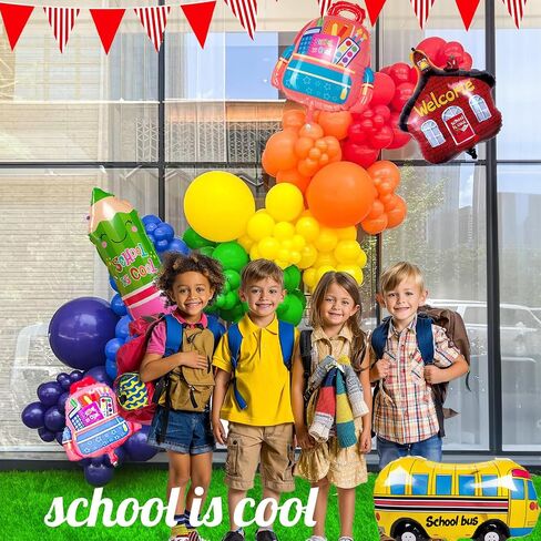 Kozee back to school balloon garland arch kit 120pcs with apple school bus classroom pencil mylar balloon for back to school kid Birthday party decorations in Saudi Arabia