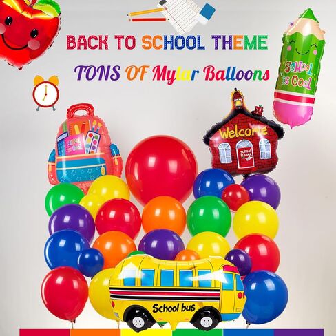 Kozee back to school balloon garland arch kit 120pcs with apple school bus classroom pencil mylar balloon for back to school kid Birthday party decorations in Saudi Arabia