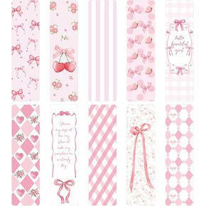100 Pcs Coquette Pink Bookmarks Cute Bookmarks for Women Pink Bow Bookmarks Bulk Cherry Strawberry Book Mark Book Lovers Gifts for Women, Book Accessories for Reading Lovers