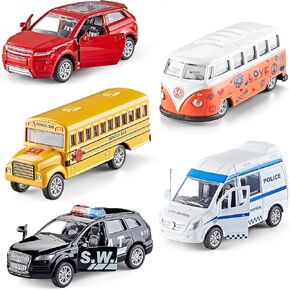 KIDAMI Double Decker Bus Open Door Die Cast Metal Toy Cars Pull Back 5 Pack in Kuwait
