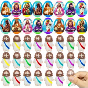 12 Pieces Prefilled Easter Eggs with Mini Jesus Squishy Toys Great for Kids Toddlers Easter Egg Hunt Fillers Easter Basket Stuffers
