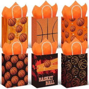 Aoriher 24 Pcs Basketball Party Favors Gift Bags with Tissue Paper, Sport Goodie Treats Bags Sport Theme Candy Paper Bags for Birthday Party Supplies Kids Boys Girls (Basketball)
