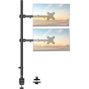 WALI Vertical Dual Monitor Stand, Stack Monitor Mount for 2 Screens Up to 27 Inch,Free-Standing Monitor Riser Desk Mount with Swivel, Tilt, Height Adjustable(GMF002S)