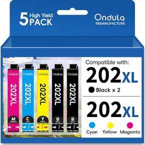 Remanufactured Ink Cartridge Replacement for Epson 202XL Mutipack 202 XL T202 Work with Workforce WF-2860 Expression XP-5100 Printer (2 Black, Cyan, Magenta, Yellow 5-Pack)