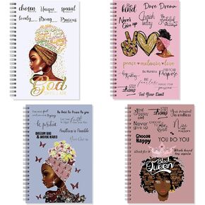 Kosiz Black Women Notebooks Inspirational African American Spiral Journal Line Notepads Gifts Motivational for Black Women Girls Teachers Students(4 Pieces)