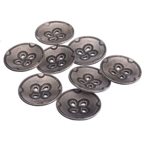Mibo 10pcs Zinc Die Cast Metal Button - 4 Hole - Tear Drop Holes / Concaved Circle Pattern - 30Line(20mm) - Antique Silver