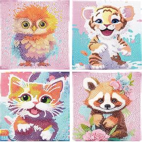 bleihum 4 Pack Diamond Art Kits for Kids- Gem Art Kits for Kids4-8-12, Full Drill Diamond Painting Kits for Home Wall Decor Gifts(6X6 inch)