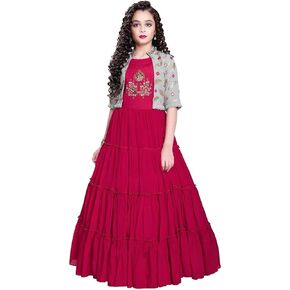 Girls Party Wear Rayon Fabric Floral Printed 3/4 Sleeves Anarkali Kurta Sharara with Dupatta