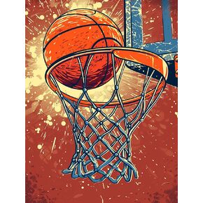 Kaliosy 5D Diamond Art Kits for Adults Basketball by Number Kits, Diamond Painting Art Slam Dunk DIY Full Drill Crystal Craft Cross Stitch Embroidery Decoration (12x16 inch) 30x40 cm