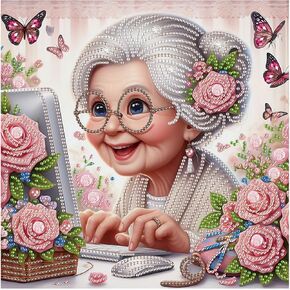 Sanjee 5D Special Shape Diamond Art Kits for Beginners, Old Lady Diamond Painting Kits for Adults, Crystal Rhinestones Diamond Painting for Home Wall Decoration Gift, 12×12inch