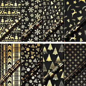DIYCICO 12 Sheets Christmas Wrapping Paper Holiday Woodland Gift Scene with Christmas Tree, Snowflakes, Red Truck, Santa Claus, snowman, 28 x 20 Inch, Heavy Thicker Folded Flat Paper (Not Rolled)