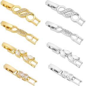 OLYCRAFT 8Pcs Zirconia Watch Extender Golden Platinum Necklace Bracelet Extender Chain Extension Clasp with Cubic Zirconia Watch Band Clasps for Bracelet Necklace Making DIY Jewelry Extender -8 Styles