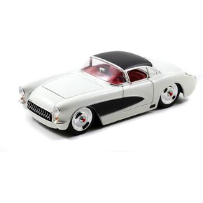 Jada Toys Bigtime Muscle 1:24 1957 Chevy Corvette Die-cast Car – Opening Doors, Hood, Trunk, Rubber Tires(White/Black)