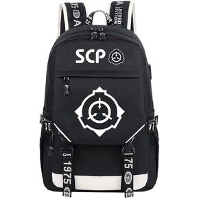 SCP anime Luminous Luminous Backpack Backpack Rucksack Travel Sports Daypack مع USB شحن Port Black / 4