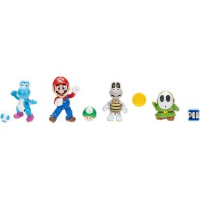 Super Mario Nintendo 4 Inch Figure Wave 40 4-Pack ، تشمل ماريو ، عظام جافة ، Yoshi الأزرق الفاتح ، ورجل خجول أخضر