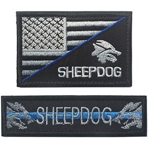 Antrix 2 Pcs Thin Blue Line US Flag/Service Dog Sheep Dog Tactical Military Police Dog Patch Hook & Loop Emblem Patch for Medium and Large Dog Vests/Harnesses