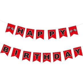 Pre-Strung Racing Happy Birthday Banner,Red Racing Theme Birthday Party Decorations,Groovy Birthday Decor for Kids. Did we mention no DIY?