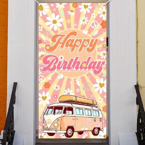Avezano Groovy Happy Birthday Banner Groovy Birthday Decorations Girls Hippie Birthday Door Banner Daisy Birthday Party Decorations
