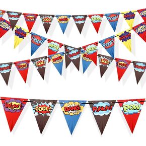 4 Pcs Hero Birthday Party Banner Decorations Hero Paper Pennant Banner Garland Decor for Kids Boys Birthday Party Supplies Baby Shower Wall Decoration in Kuwait
